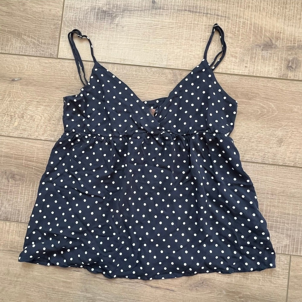 Brandy Melville Camisole Tank Small Navy Blue Polka Dot Adjustable Strap Top